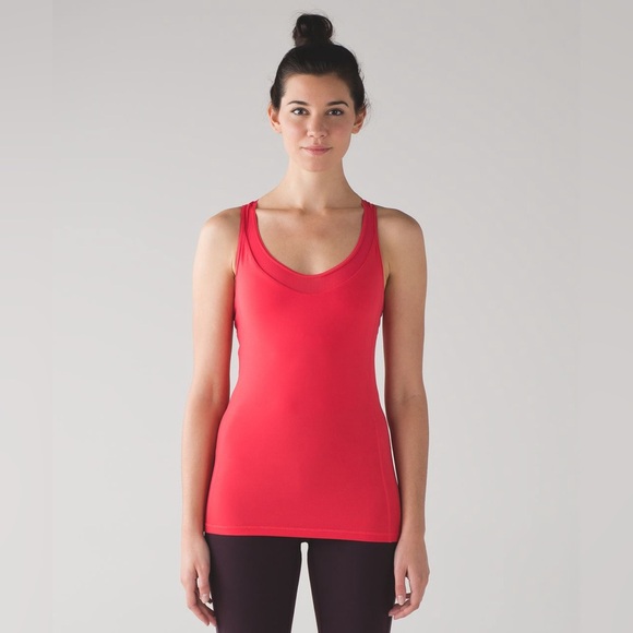 lululemon athletica Tops - Lululemon Deep Breath Tank in Lush Coral Scalloped Trim - Size 6
